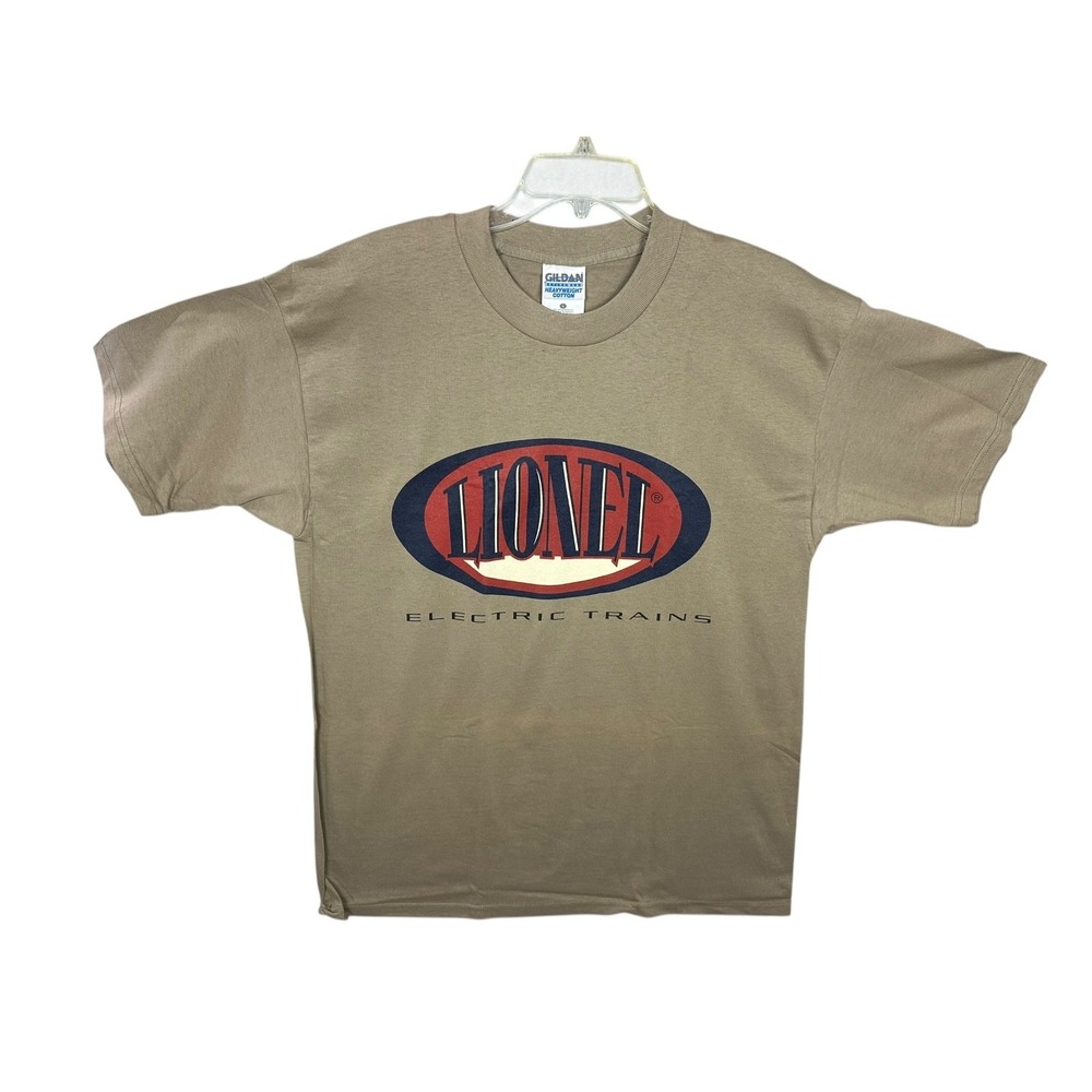 Lionel Trains Graphic T-Shirt Sz L 100% Cotton Short Sleeve Brown w Red & Navy
